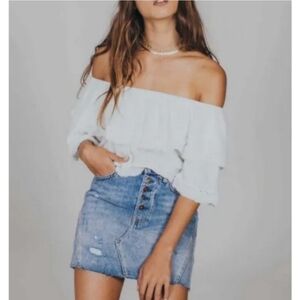 Free People Light Blue Denim Button-Front Mini Skirt